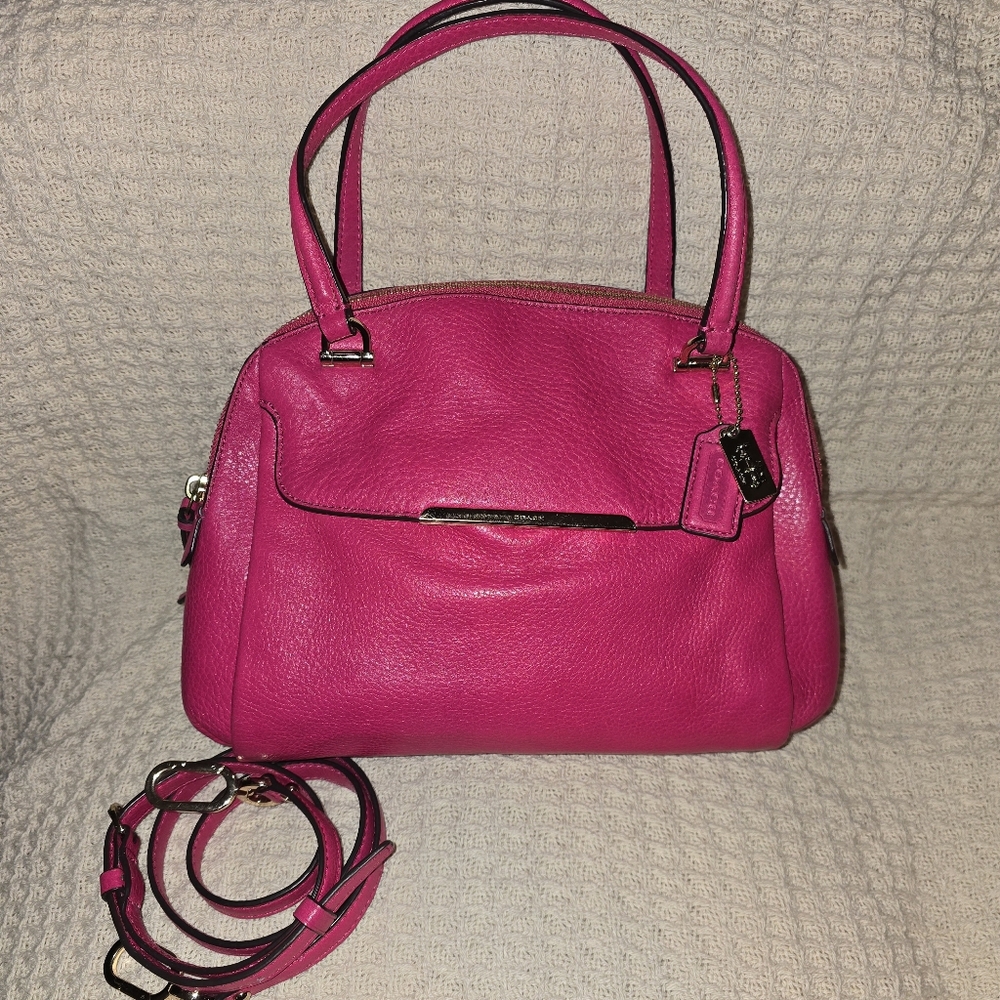 COACH 30081 Madison Georgie Hot Pink Pebbled Leather Satchel w/ Detachable Strap